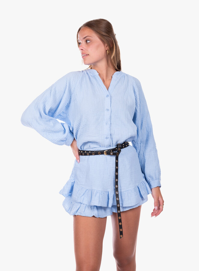 Blouse katoen blauw ronde hals