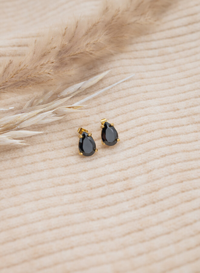 Oorbellen druppel steen zwart