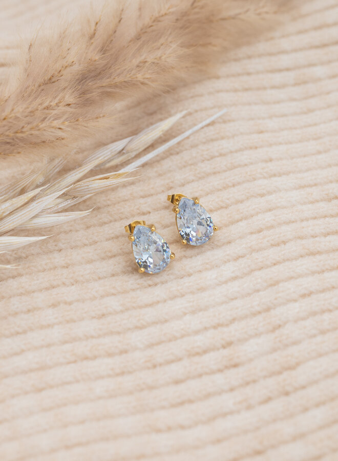 Oorbellen druppel steen wit