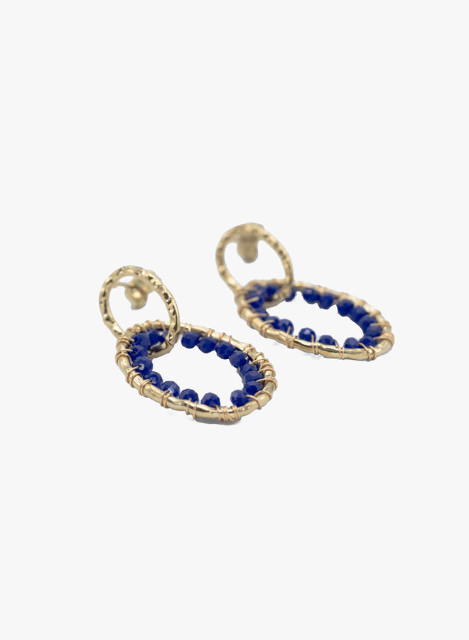 Oorbellen ovaal blauwe steentjes