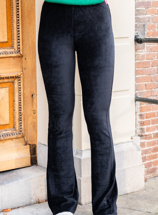 Rib flared broek zwart