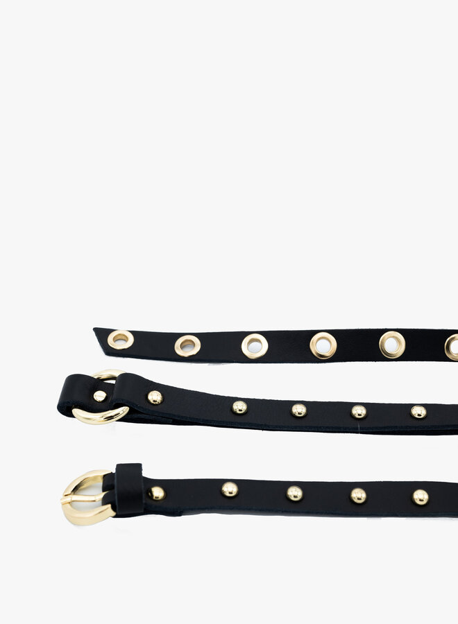 Leren dubbele riem zwart