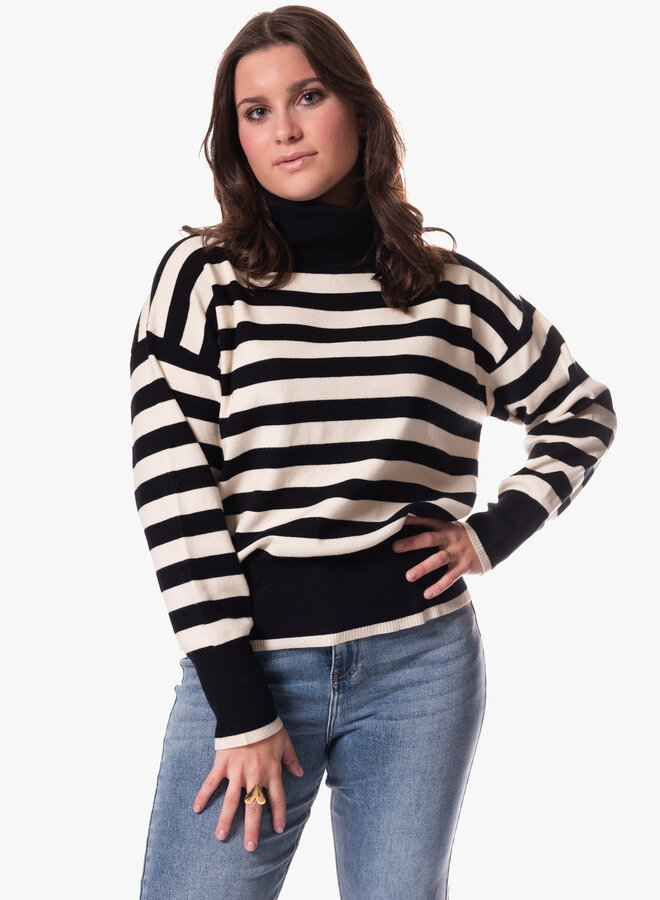 Zwart wit gestreepte trui col