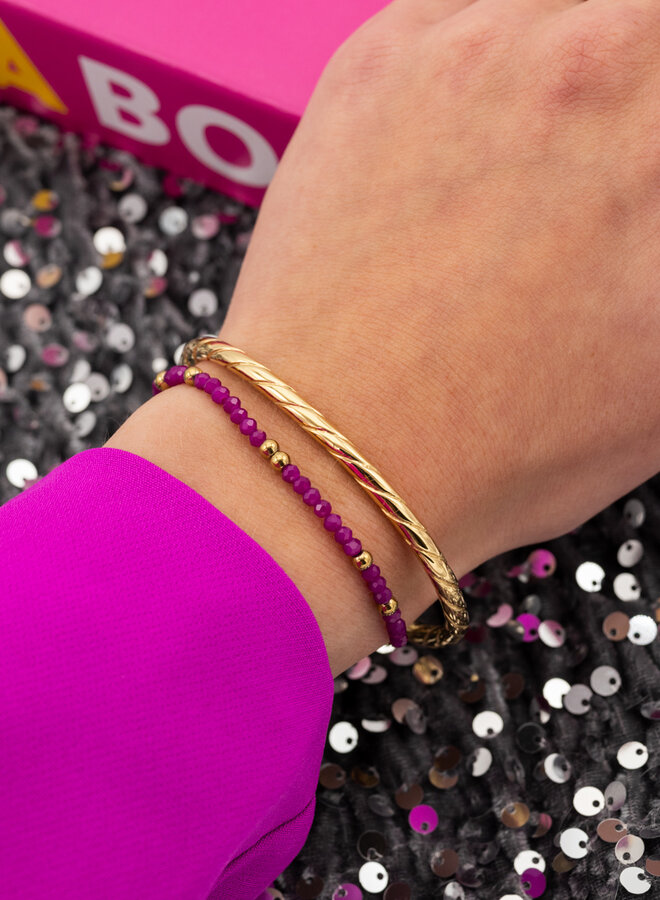 Kralen armband paars met goud