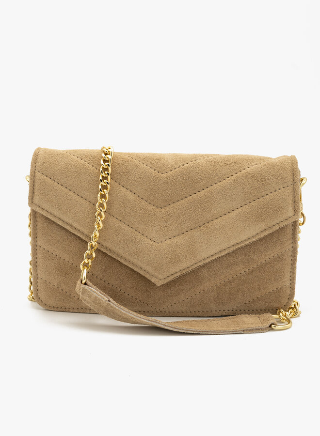 Leren tas suede zand Laurie