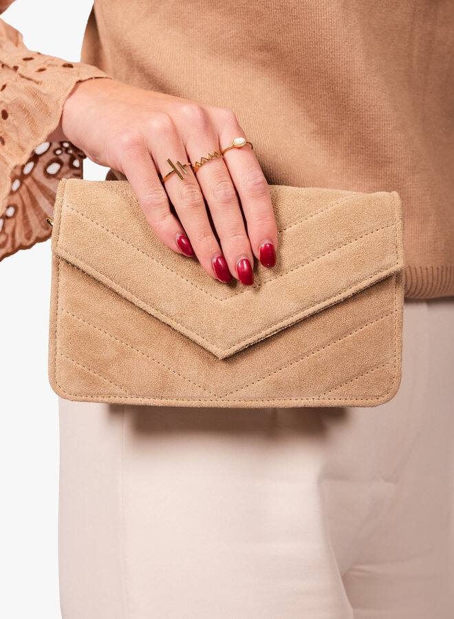 Leren tas suede zand Laurie