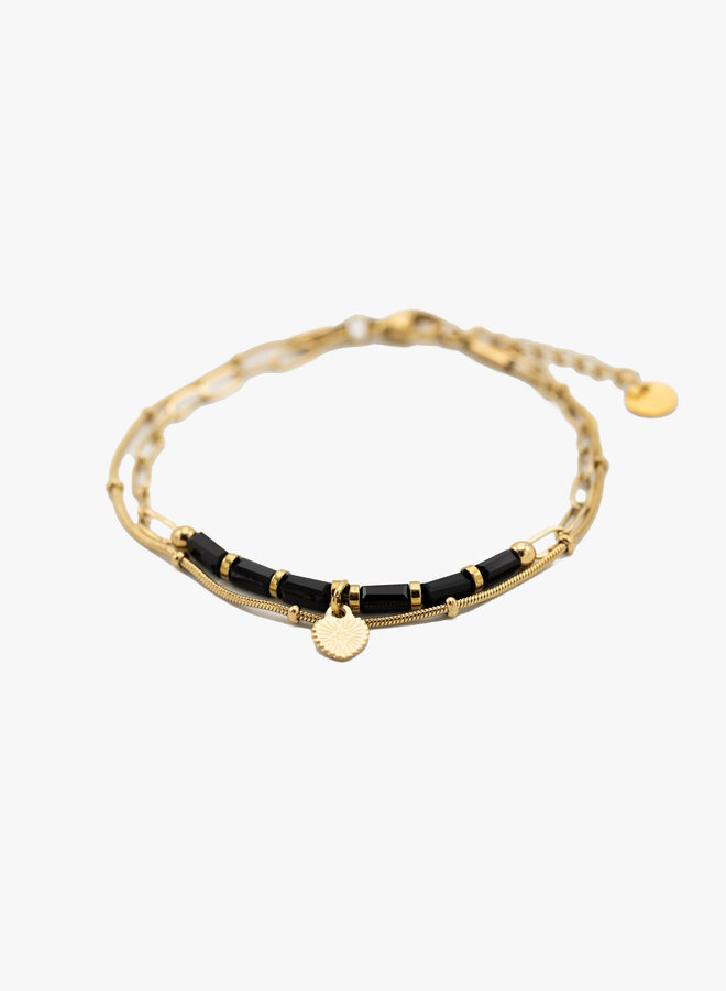 Dubbele armband zwarte steentjes