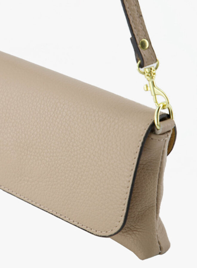 Leren schoudertas taupe Lara