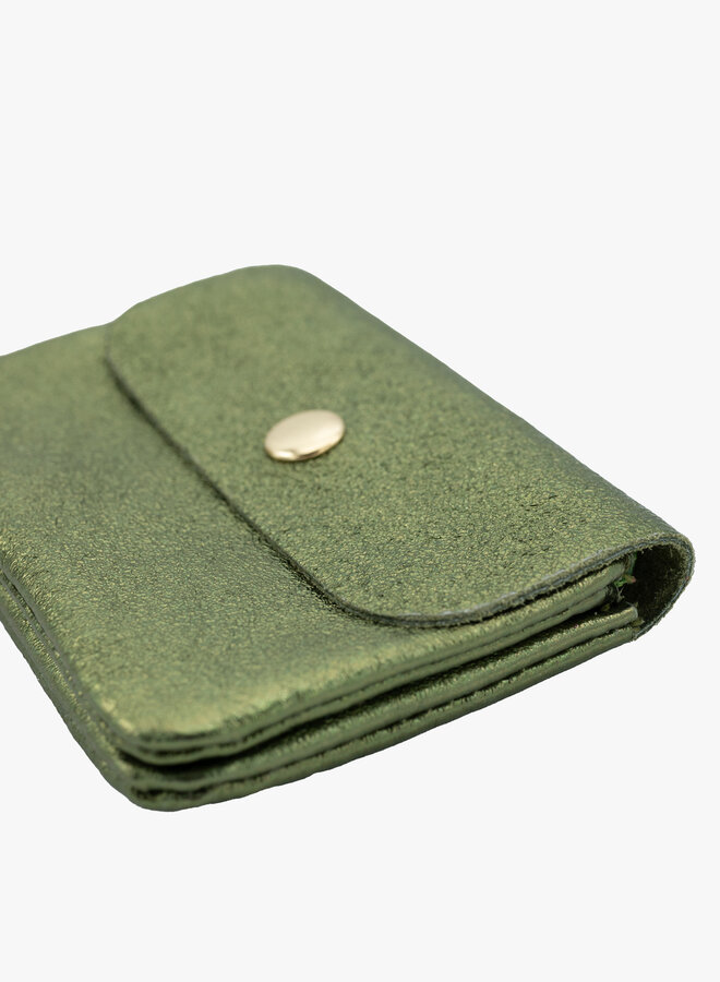 Leren portemonnee metallic olijfgroen