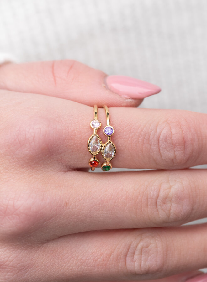 Ring met gekleurde steentjes goud
