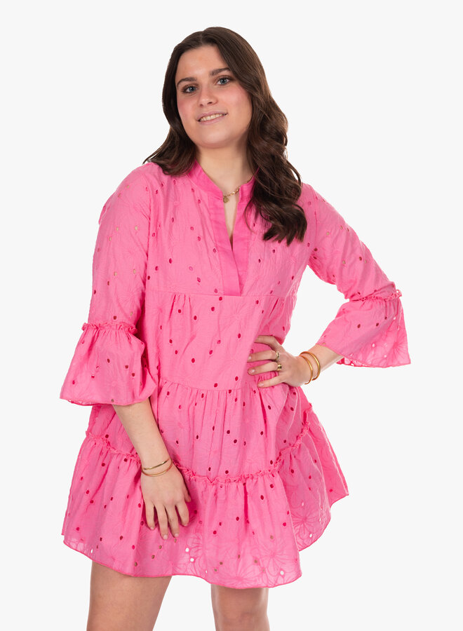 Broderie jurk roze