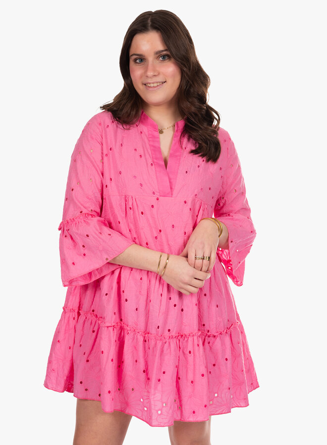 Broderie jurk roze