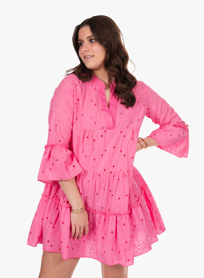 Broderie jurk roze