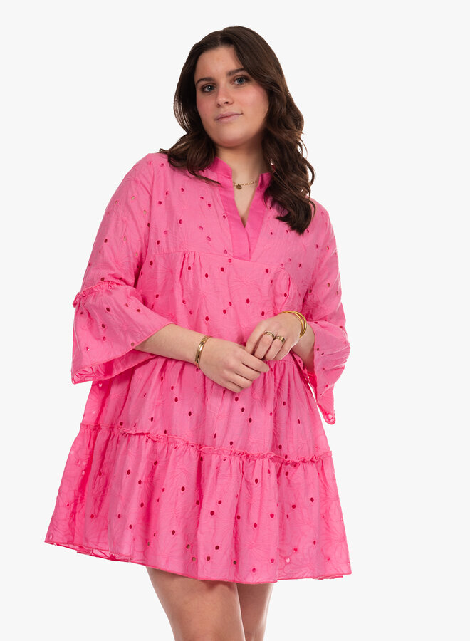 Broderie jurk roze