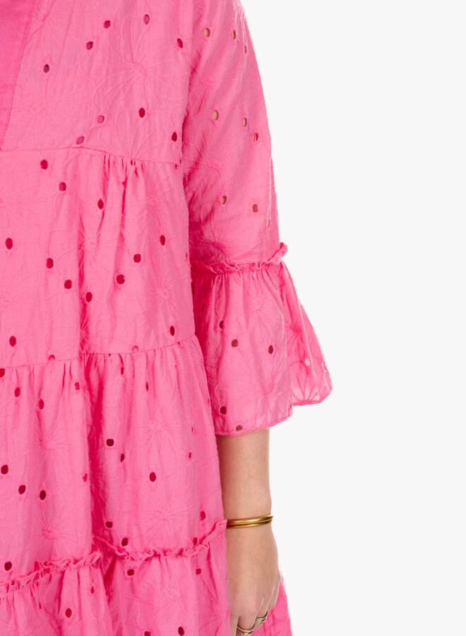 Broderie jurk roze