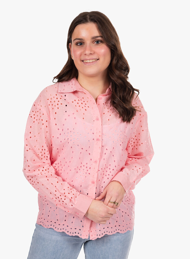 Broderie blouse zachtroze