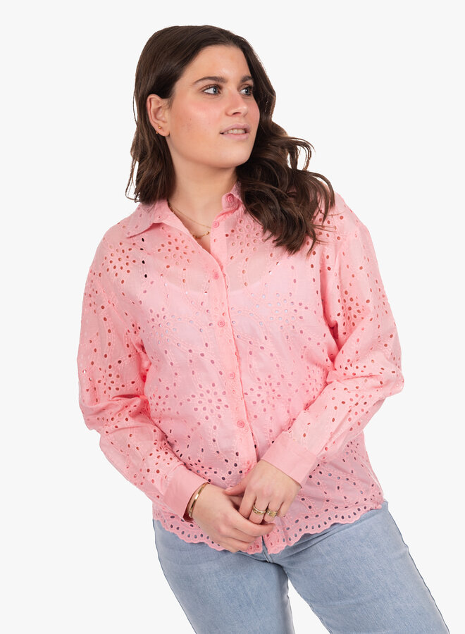 Broderie blouse zachtroze