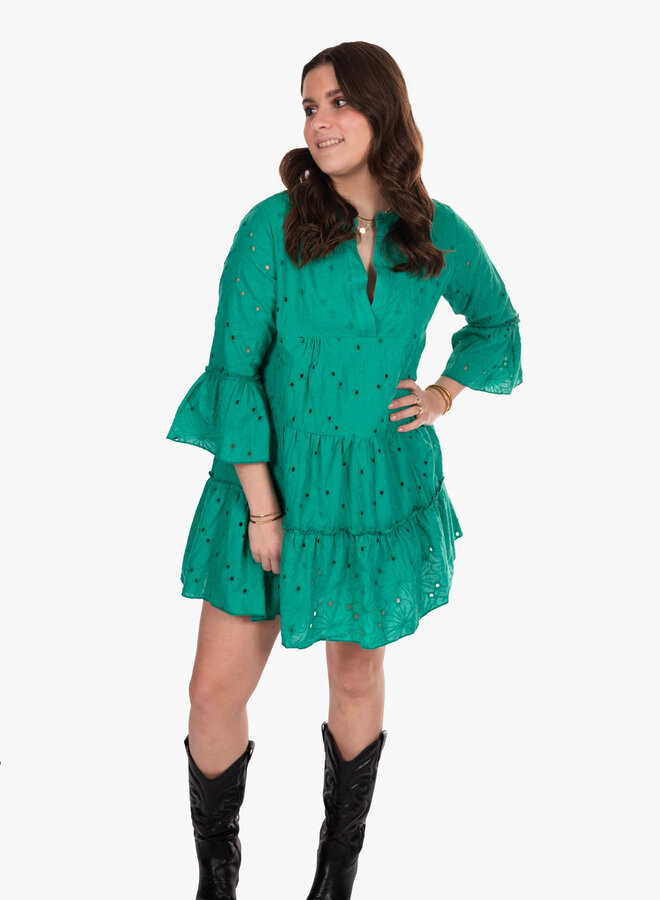 Broderie jurk groen