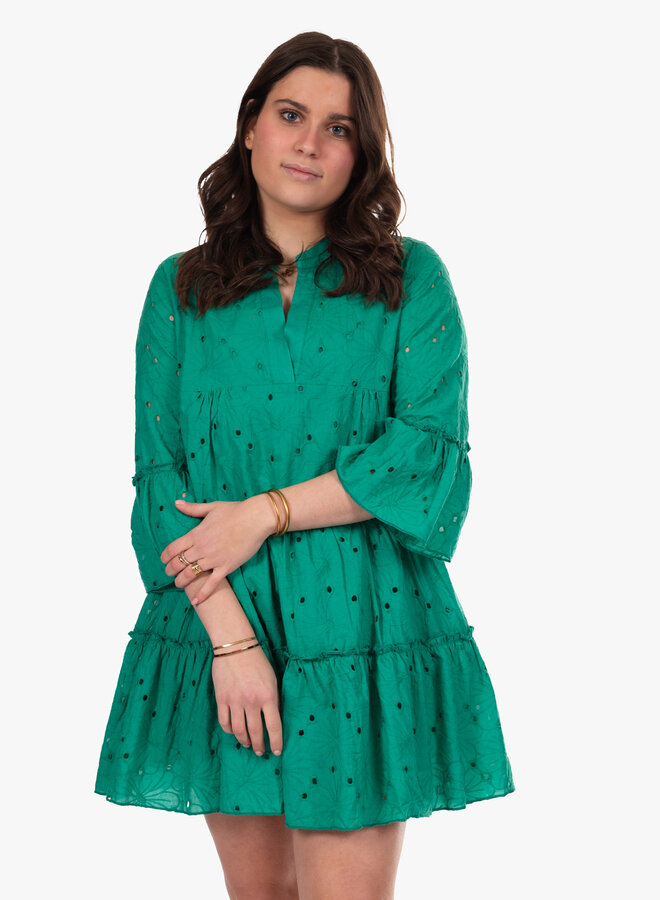 Broderie jurk groen
