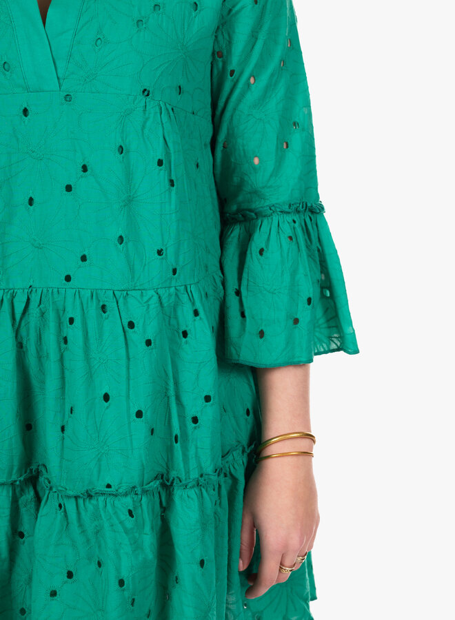 Broderie jurk groen