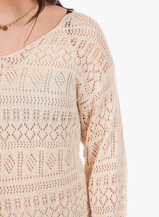 Crochet jurk gevoerd beige