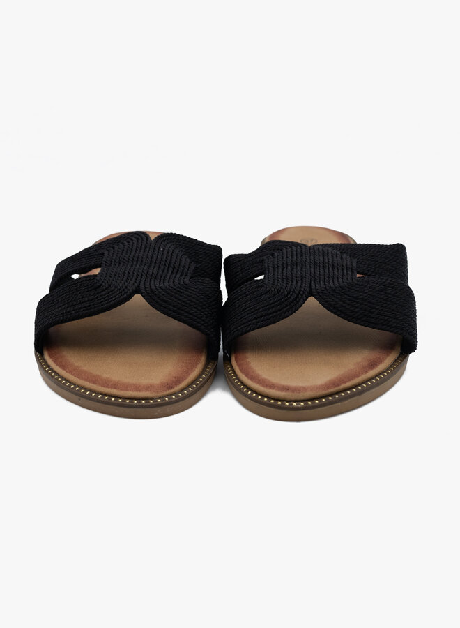 Gevlochten luxe slipper zwart