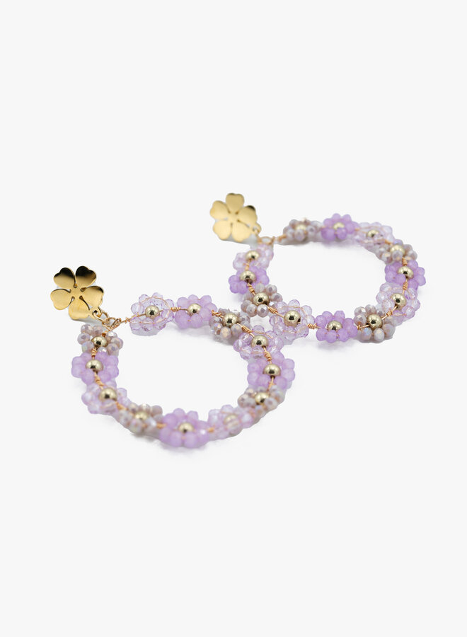 Statement oorbellen bloemen lila