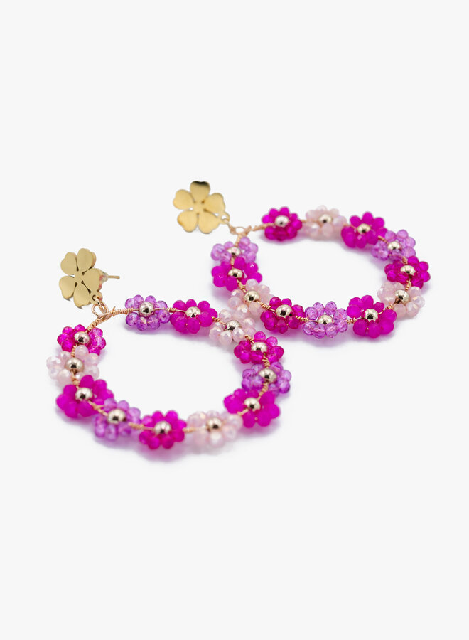 Statement oorbellen bloemen roze