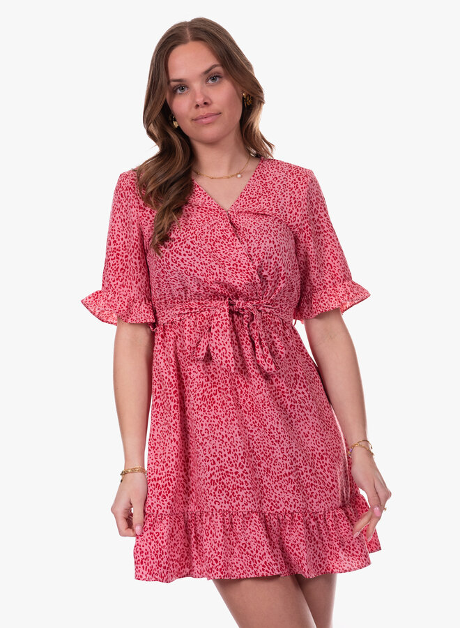 Midi overslag jurk print roze
