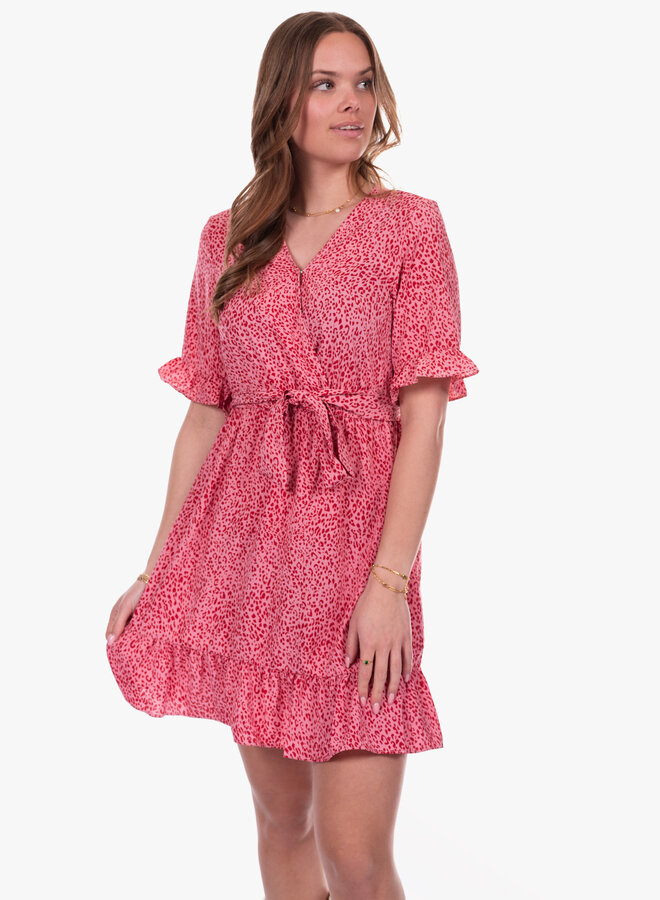 Midi overslag jurk print roze