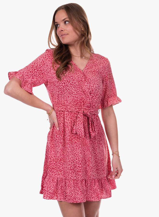 Midi overslag jurk print roze