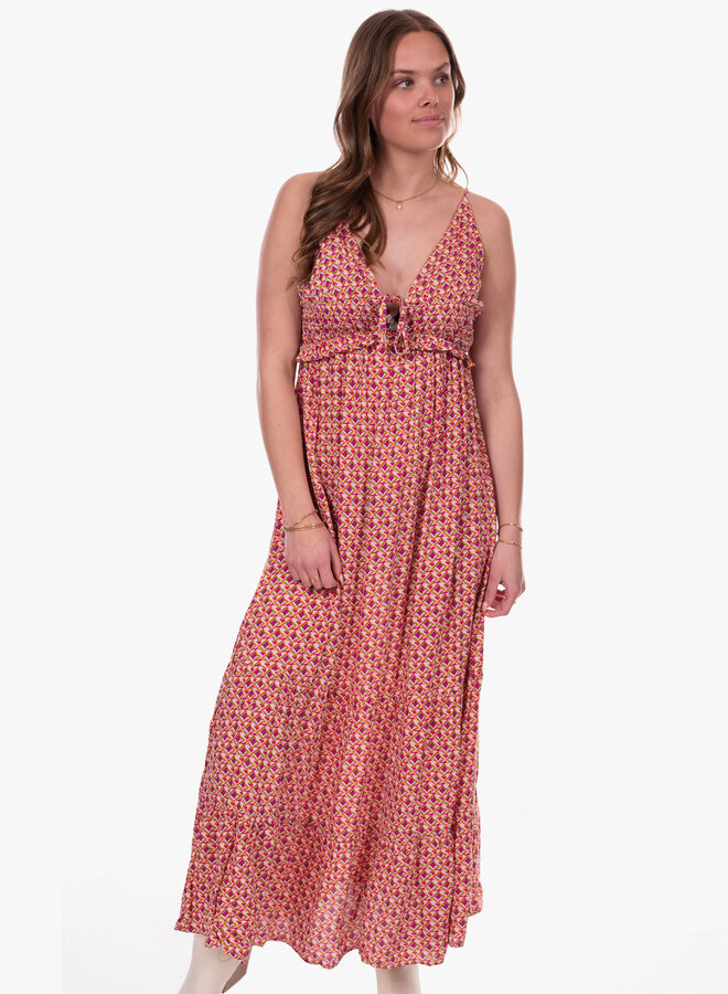 Maxi jurk spaghetti bandjes met print