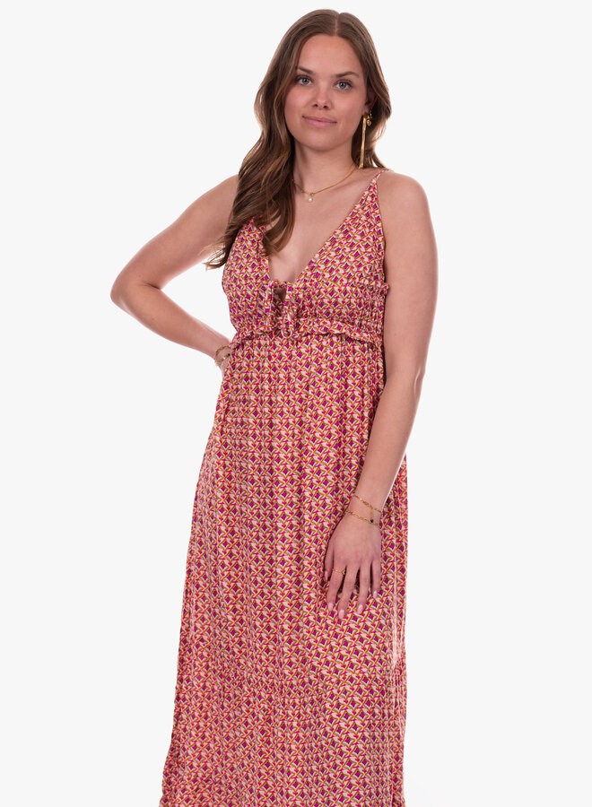 Maxi jurk spaghetti bandjes met print