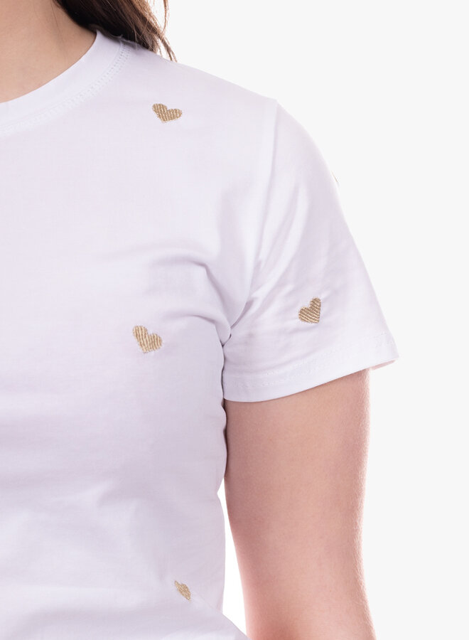 Shirt met geborduurde hartjes overal goud