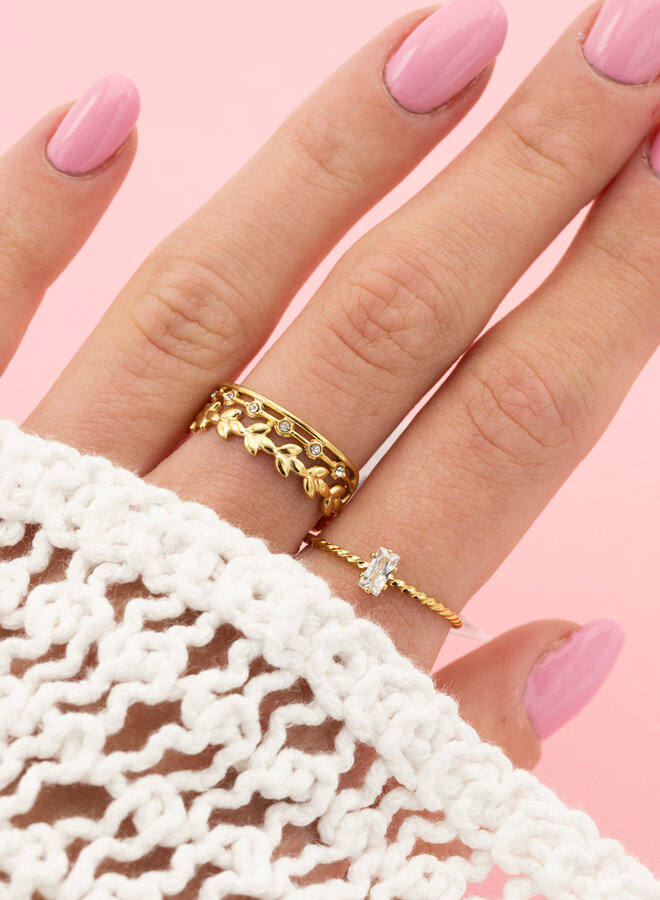 Dubbele ring veren en stenen