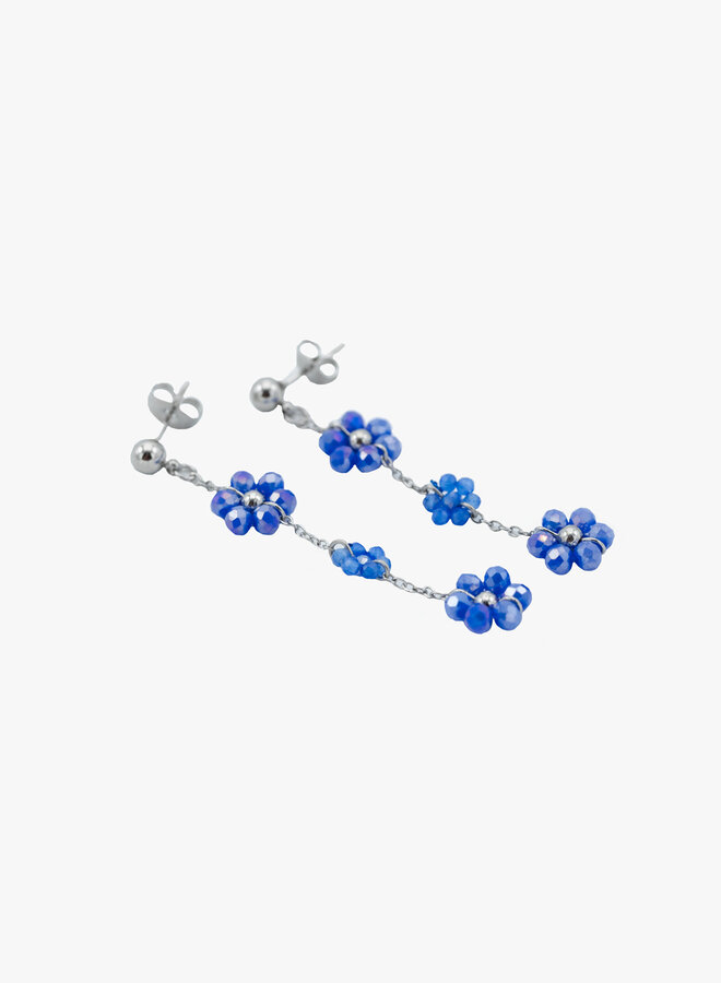 Oorhangers kralen bloemetjes blauw
