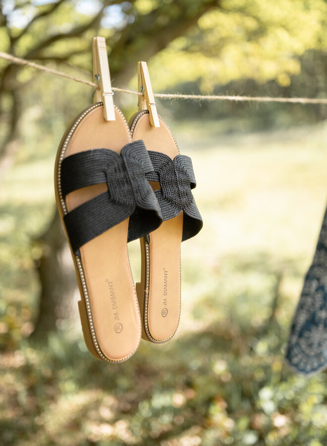 Gevlochten luxe slipper zwart