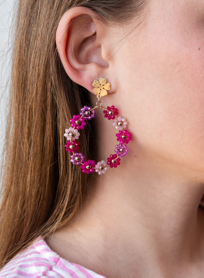 Statement oorbellen bloemen roze