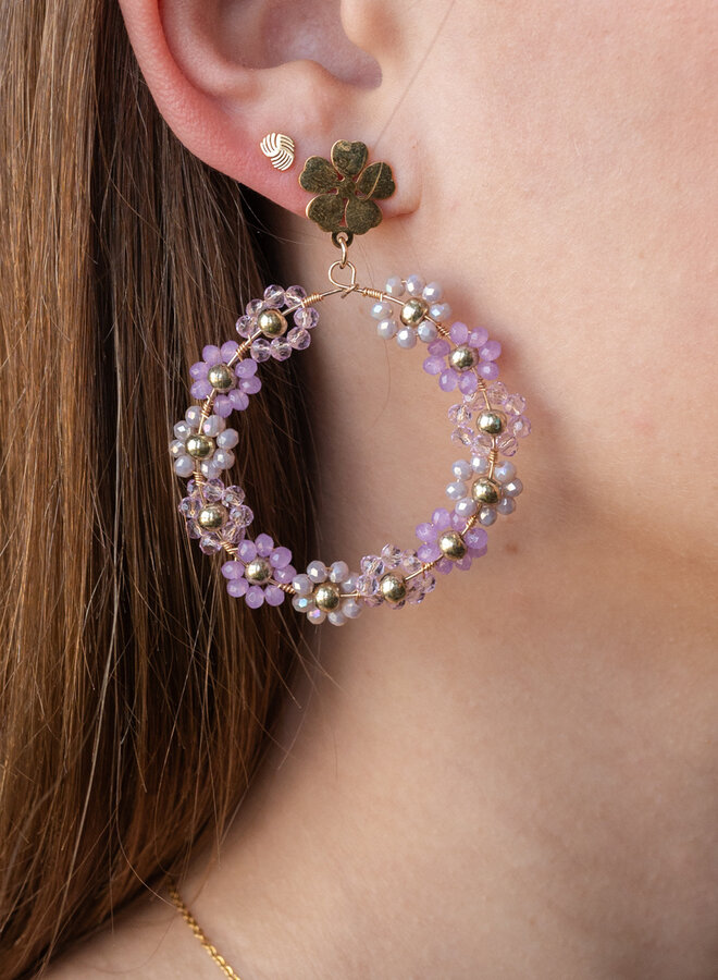 Statement oorbellen bloemen lila