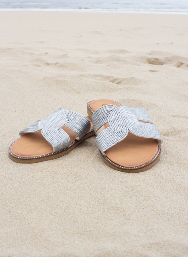 Gevlochten luxe slipper zilver