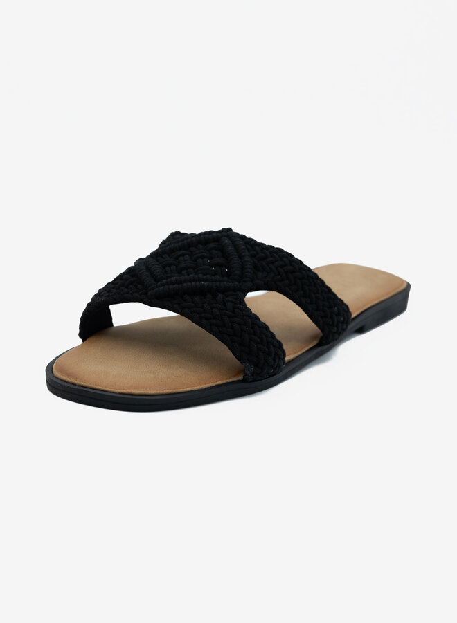 Macrame slippers zwart