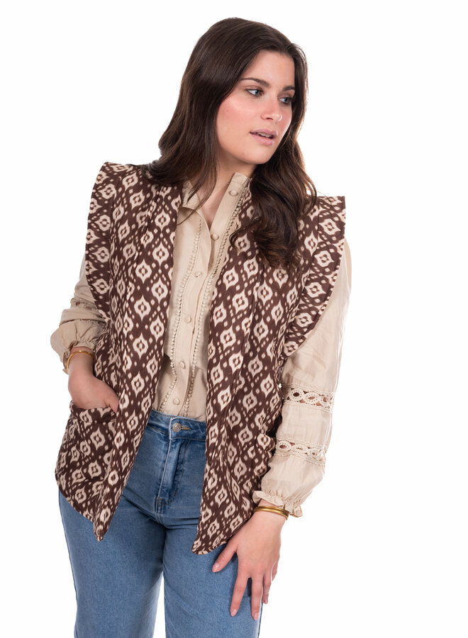 Gewatteerde gilet met print bruin