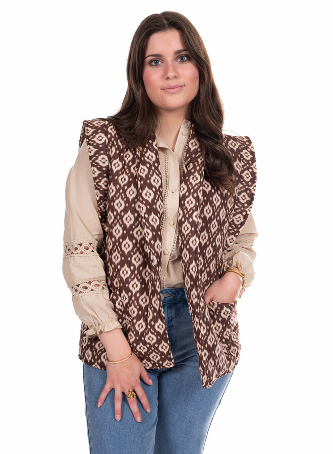 Gewatteerde gilet met print bruin