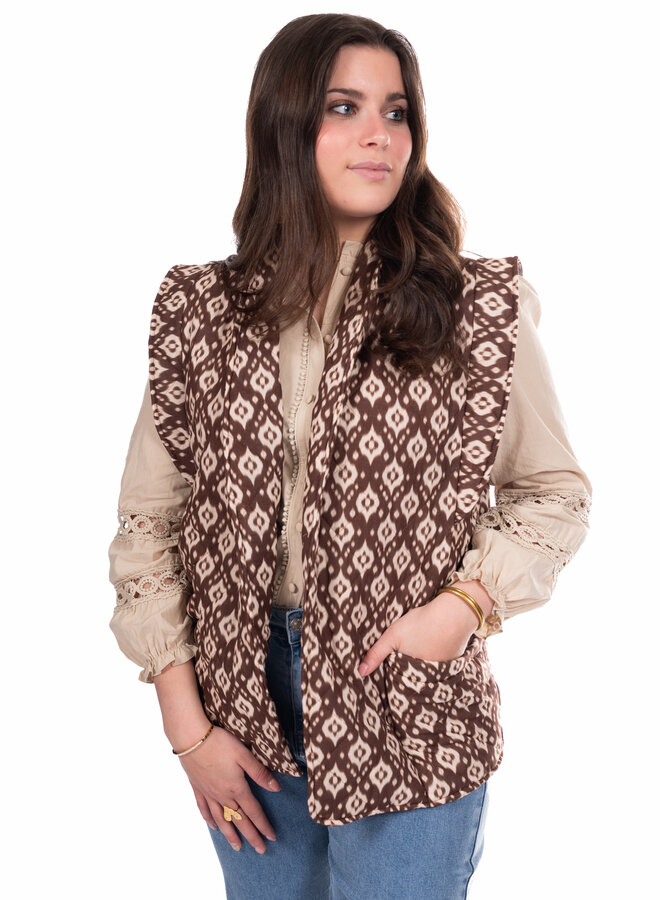 Gewatteerde gilet met print bruin