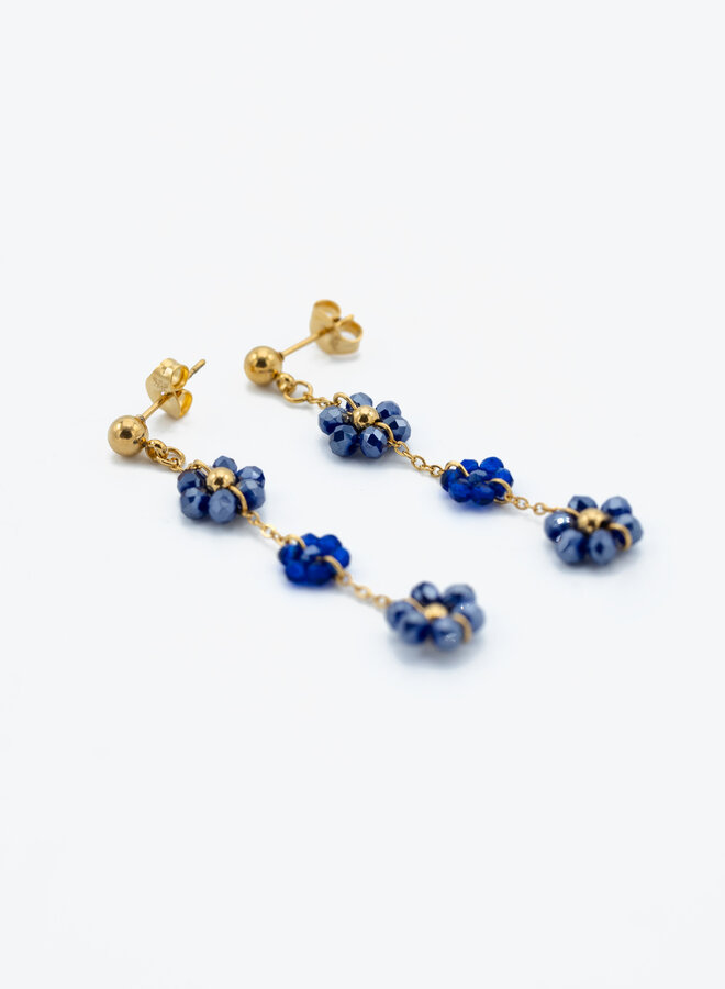Oorhangers kralen bloemetjes blauw