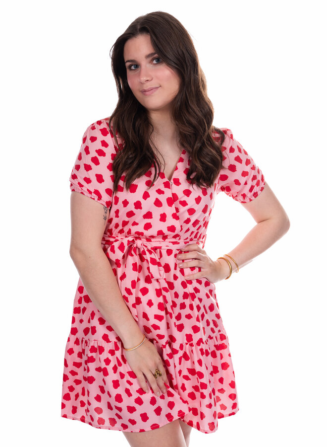 Jurk  print rood en roze