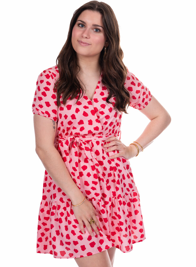Jurk  print rood en roze