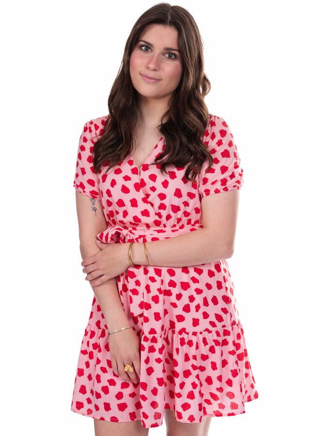 Jurk  print rood en roze