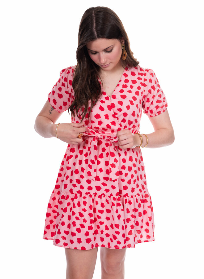 Jurk  print rood en roze