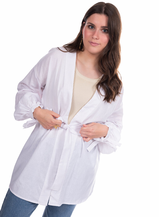 Linnen blazer lang met strik